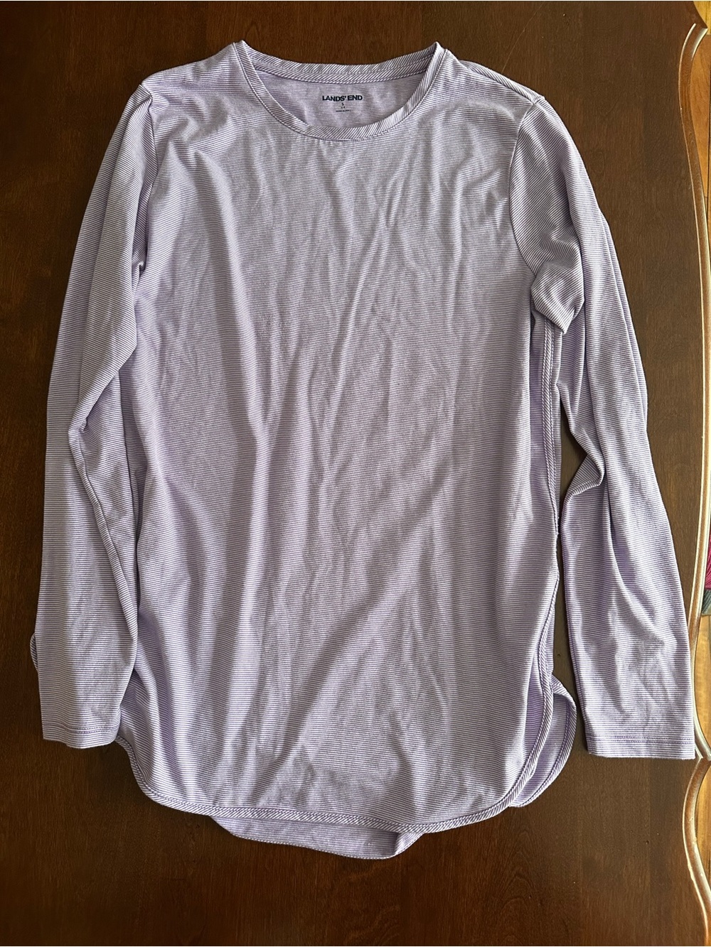 Lands' End Women's Long-Sleeve Crewneck Shirt - Purple Stripe